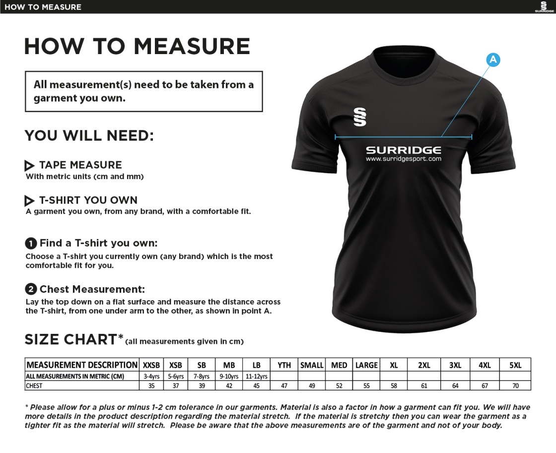 Women's Fuse Training Shirt : Black / White - Size Guide