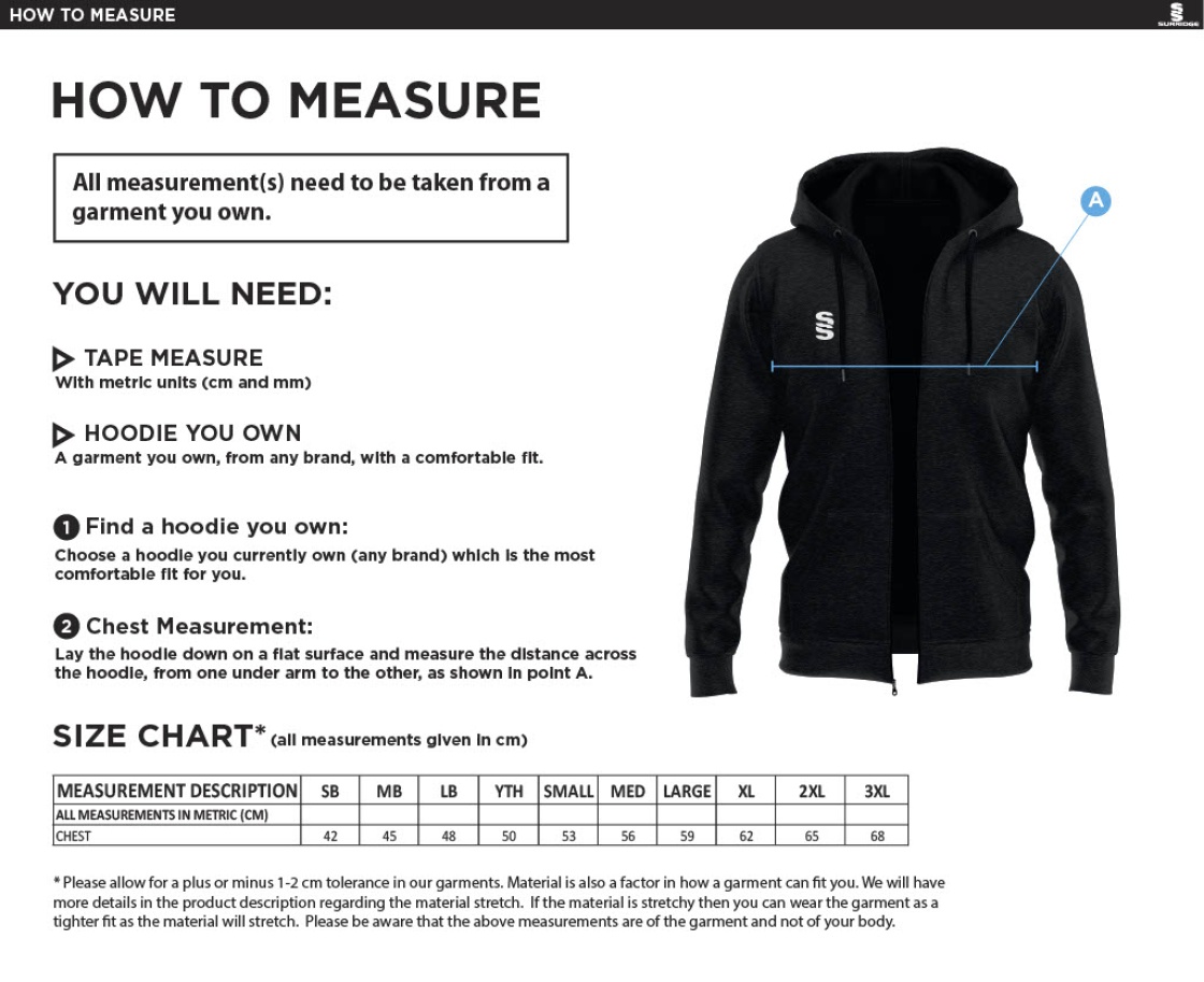 Dual Full Zip Hoody : Royal - Size Guide