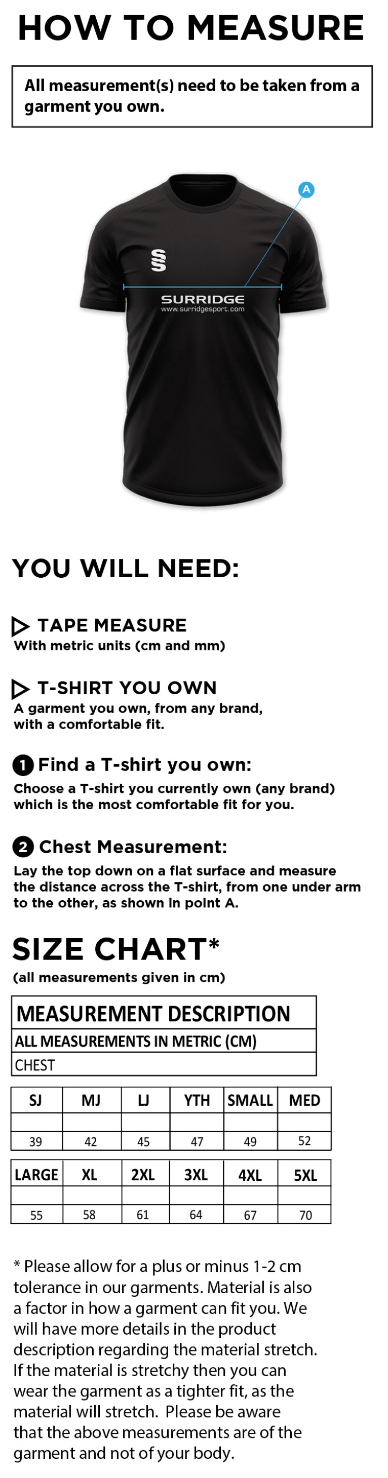 Impact T-Shirt : Black - Size Guide
