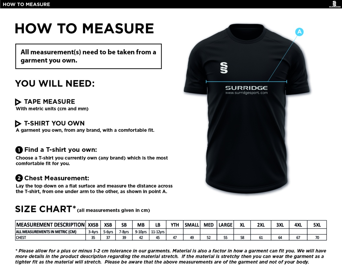 Youth's Fuse Training Shirt : Black / White - Size Guide