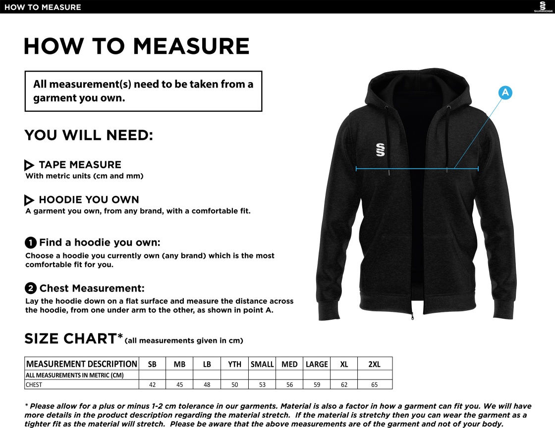 Youth's Dual Full Zip Hoody : Black - Size Guide