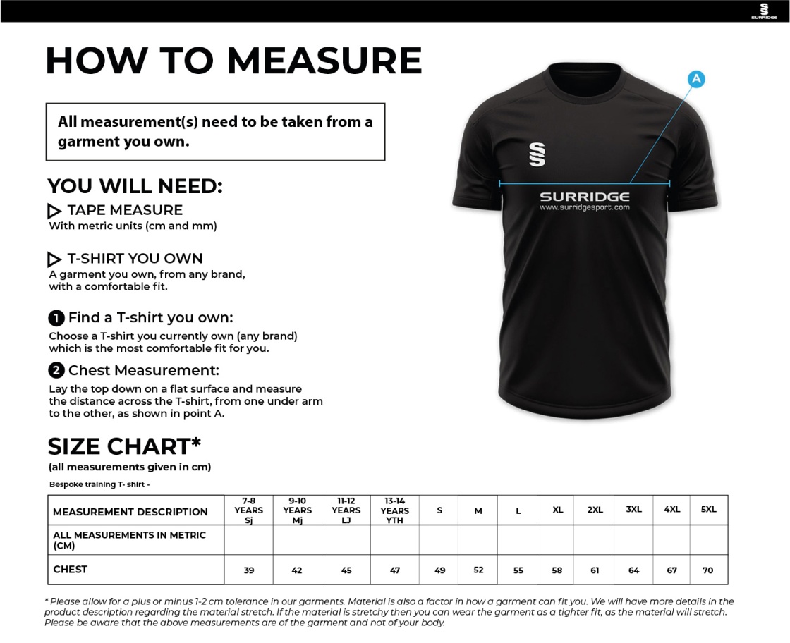 Impact T-Shirt : Black - Size Guide
