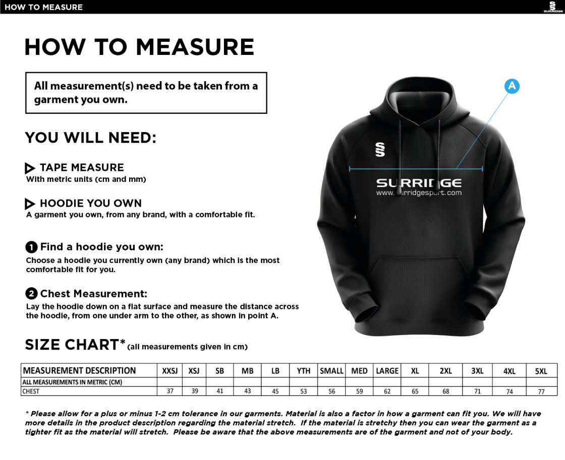 Women's Fuse Hoody : Black / White - Size Guide